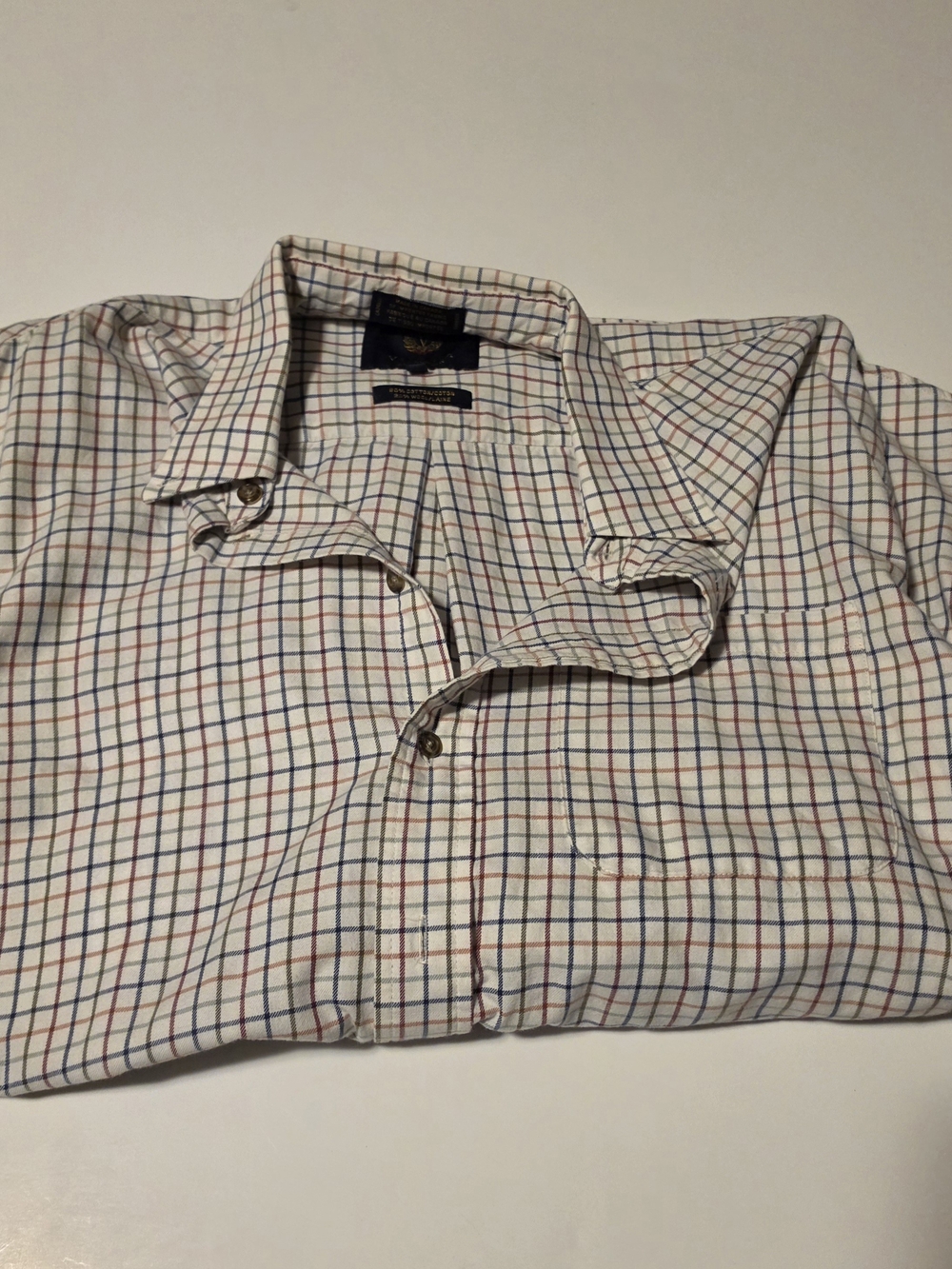Viyella Men's L Plaid Cotton Wool Button-Down Long Sleeve Shirt Pockets